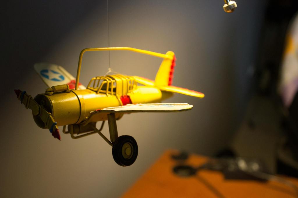 model plane hanging in the air