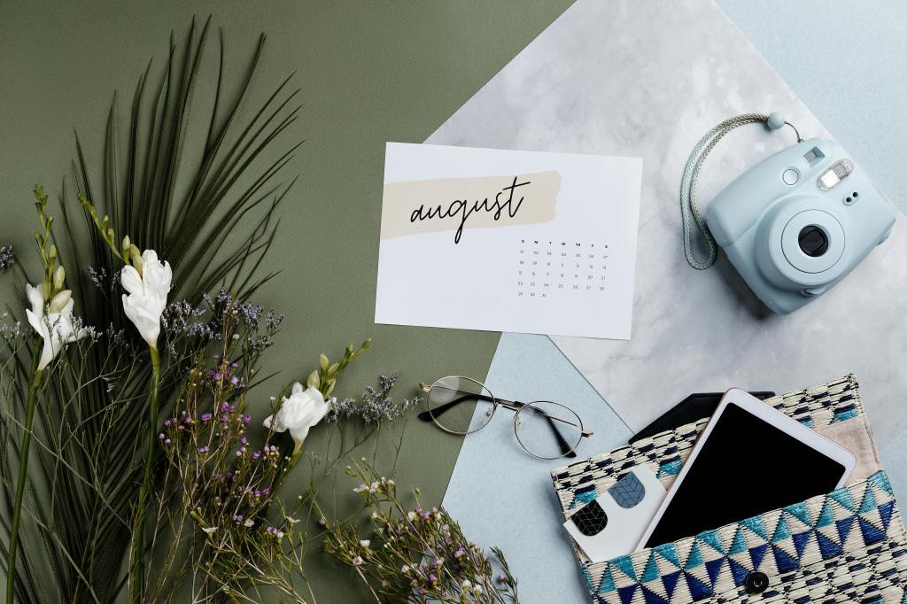 August calendar on a desk