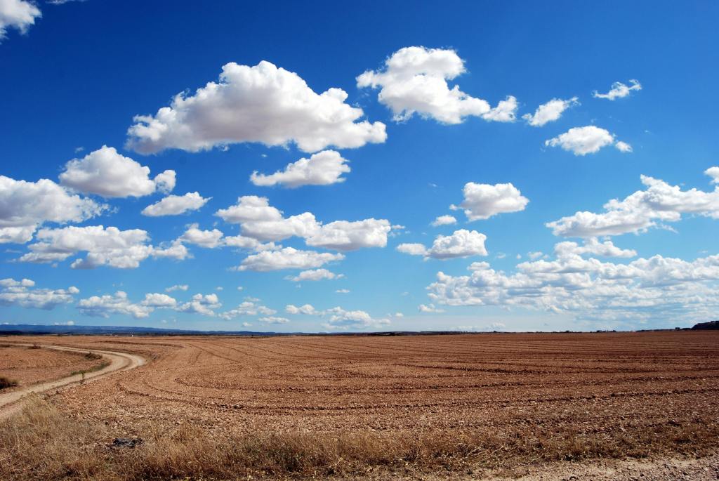 clouds on a sunny day over a large field